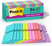 Post-it Super Sticky Notes, 76.2 mm x 76.2 mm, 24 Pads, 2X The Sticking Power, Supernova Neons, Bright Colors, Recyclable