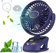 Desk Fan, Clip on Stroller Fan, 5 Speeds 6000mah USB Fan LED Display Desk Fans Portable 90° Rotatable Desktop Fan with Night Light Battery Powered Quiet Table Clip on Fans for Home Office Camping