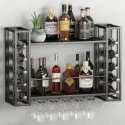 Wall Mounted Wine Rack, Wine Rack Wall Mounted with Wine Glass Rack, 2-Tier Mult