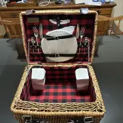 Champion Picnic Basket for 2, Large Wicker Hamper Set with Cutlery Service Kit (