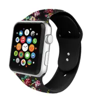 Floral Print Silicone Watch Band Apple Watch 44mm Style#1 Black-Red