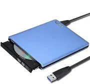 ALIKEY External DVD Drive, USB 3.0 CD/DVD-RW Writer Burner All-Aluminum Ultra Slim Portable DVD Drive for Laptop and Desktop PC Windows Linux OS Apple Mac MacBook Pro (Blue)