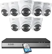 ZOSI 16CH 4K PoE Security Camera System with Person Vehicle Detection,2 Way Audio,Color Night Vision,16Channel 8MP PoE NVR Recorder with 4TB HDD,8pcs 5MP Indoor Outdoor IP Cameras,for 24/7 Recording