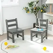 HONEY JOY 2 PCS Kids Chairs, Weather Resistant Heavy-Duty Children Learning Chair w/Backrest for Home School Daycare Backyard, Waterproof Sunscreen Anti-Fading Outdoor Seating for Boys Girls (Gray)