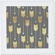 3dRose Grey and Gold Arrows Pattern-Quilt Square, 10-inch (qs_219529_1)