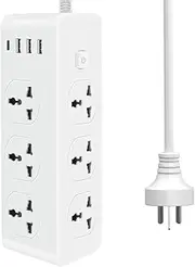 Power Bar Surge Protector - Power Board - 6 Outlets 3 USB Ports 1 USB C (5V 3.1A), 2 Sided 2M Extension Cord, 3000W Multi Plug USB Desktop Charging Station for Multiple Devices, Home, Office