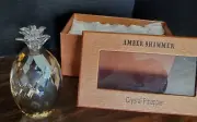 Oleg Cassini Crystal Amber Shimmer Pineapple Paperweight NEW In BOX