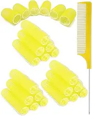 TPZORJX 37 Pieces Manual Hair Rollers Self Adhesive Hair Rollers for Salons, Barber Shops, Rat Tail Combs, DIY Curling Irons with Steel Needle Tip Combs (Gold)