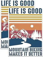 (2 Packs) Life is Good Mountain Biking Makes It Better Magnets - Mountain Biking Magnets - 5 Inches On Longest Side - Premium Magnet - for Fridges, Toolboxes, Cars - Made in USA - MAG2337