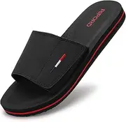 [Ripord] Mens Adjustable Slides Sandals Slip On Sandals Comfortable Athletic Anti-Slip Slides, Black, 10