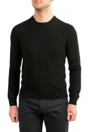 Malo Optimum Men's Black Wool Cashmere Crewneck Pullover Sweater