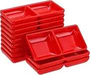 sourcing map 12Pcs MF Square Dipping Bowls, Small Red Side Dish Bowls with 2 Compartment Divided Seasoning Plate Soy Dishes for Condiment Desserts Home BBQ Party Picnic Restaurant