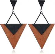 [ZHOUMEIWENSP] Wooden Earrings for Women - Leaf Geometric Wood Drop Dangle Hook Earrings