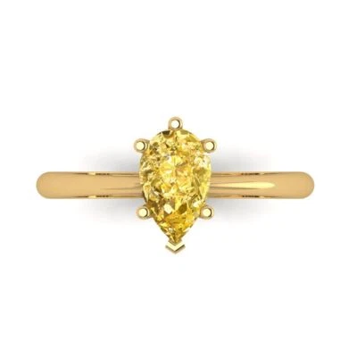 1.0Ct Pear Cut Natural Citrine Solid 14K/18K Gold Solitaire Engagement Ring