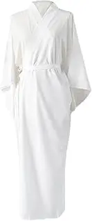 [Wedhapy] Japanese Kimonos for Women Solid White Traditional Japanese Kimono with Belt One Size Japanese Robe Length Sleeves Yukata Lining Pajamas Kimonos for Japanese