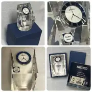 Seiko Crystal Art Deco Desk Clock Mantel Quartz Vintage Working with Box.