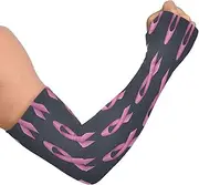 [Caihoyu] Gardening Arm Sleeves for Women Ice Silk Arm Sleeves with Thumb Hole Farm Sun Protection Arm Cooling Cover Sleeves Breast Cancer Awareness Realistic Pink Ribbon Pattern Gray, Multicolor, One