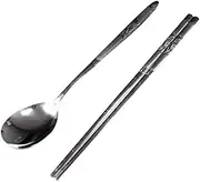 1 Sets Traditional Korean Tableware Cutlery Stainless Steel Rose Carved Spoon and Chopstick sujeo