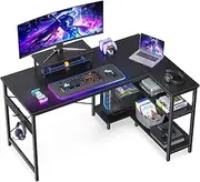 ODK L Shaped Computer Desk with Reversible Storage Shelves, 118 * 80 * 86.4cm, Corner Desk with Monitor Stand&Headphone Hook, Home Office Desk, Modern Simple Writing Table, Black