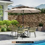 Costway3m Solar Patio Umbrella with 32 LED Lights 3-Tier Vented Top-Beige