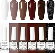 MIZHSE Brown Nail Polish 6 Colors Nude White Fall Nail Polish Set Coffee Chocolate Collection Quick Dry Nail Polish Manicure DIY Nail Art Salon Home For Women Girl