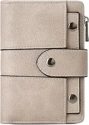 [CLUCI] Small Wallet for Women Leather Bifold Multi Mini Card Holder Organizer Designer Ladies Zipper Coin with Removable ID Window, Two-toned Gray, Small, Compact
