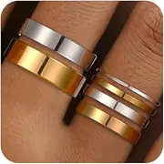 [KesaPlan] 14K Gold Rings for Women Stackable Silver Rings - 1-6mm Mixed Gold and Silver Rings Set Dainty Everyday Stacking Rings for Women Chunky Wedding Jewelry for Bridal Party 6-Pack