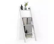 4-Tier Wall Leaning Blanket Ladder Wood Blankets Holder Rack for Bathroom Living