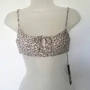 Dolce Vita Animal Print Bikini Top Size XS Ivory Brown Tie Front NEW $70