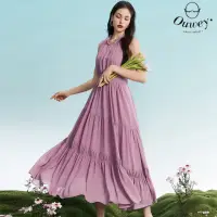 在飛比找momo購物網優惠-【OUWEY 歐薇】浪漫層次蛋糕裙鬆緊荷葉背心長洋裝(紫色；