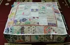 Indian square 35" Vintage White cotton Patchwork Ottoman Floor Cushion cover