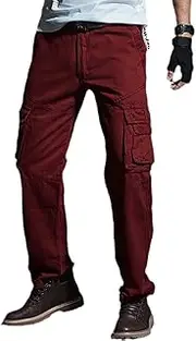[HanzhuoLG] Men Cargo Overalls Military Tactical Outdoor Pants Offroad Work Camo Casual Male Clothing Baggy Big Size Long Trousers For Men's Chapter red Small