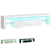 [ALFORDSON] TV Cabinet Stand RGB LED Night Light with 16 Colors and 4 Modes, 15mm Thick Particle Board, Modern Furniture Entertainment Unit for Living Room, Multimedia Centre, 180 x 45 x 35cm, White