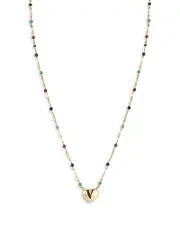 Moon & Meadow 14K Yellow Gold Puffed Heart Beaded Necklace, 16