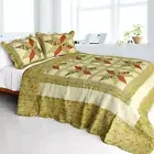 3 PC Star in My Heart hex country tan rust floral 100% Cotton Queen Quilt Shams