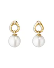 Georg Jensen 18K Yellow Gold Magic Cultured Freshwater Pearl & Diamond Drop Earrings