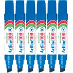 Artline 100 Box 6 Permanent Marker 12mm Chisel Tip Thick Nib (Blue)