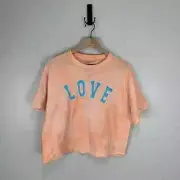 NWT Womens Stunner California Pink Blue Love Crop Tee Graphic T Shirt Large G344