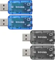 EMSea 4PCS External 5.1 USB Stereo Sound Card with 3.5mm Headphone and Microphone Ports 3D Virtual 5.1 Channel Audio Adapter Compatible with Windows 2 Black & 2 Blue