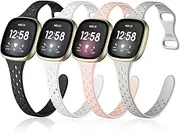 Laffav Compatible with Fitbit Sense Bands/Fitbit Versa 3 4 Bands for Women Men, 4 Pack Durable Soft Silicone Replacement Wristband Slim Sport Strap Wrist Band, Small Large