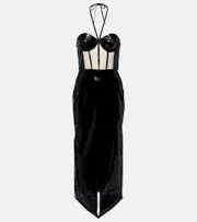 [David Koma] David Koma Corset patent leather midi dress AU 12 black