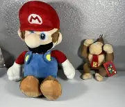 2 Lot (1 Used) 18 Inch Nintendo Super Mario Plush, (1 NWT) 11 In Donkey Kong