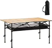 EqiEch Folding Camping Table,Portable Picnic Table,Adjustable Height,Outdoor Egg Roll Table with Storage Basket,Carbon Steel Material,Lightweight,for Hiking,Fishing,Camp,Beach（120 * 55 * 80cm）