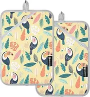 Pot Holders Heat Resistant Summer Toucan Leaves Yellow Potholders with Pocket Hot Pads Pot Holders Oven Pads 2