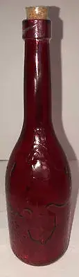 Holiday Round Glass Decorating Bottle 12”H Red-Raised Leaves Design & Cork-NEW