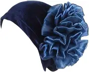 [COMVIP] Women Flower Hat Cancer Hat Turban Chemo Beanie Head Wrap Cap Navy Blue