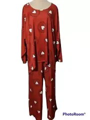 Beyond This Plane Red & White Hearts LS Scoop Neck Top & Lounge Pants Size 2X...