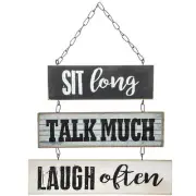 Sit, Talk & Laugh Hanging Wood and Metal Sign