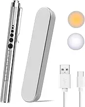 YUENTOEN Pen Light, LED Pupil Gauge Penlight with 2 Light LED Sources, USB Rechargeable Mini Penlight for Gifts Home Camping Outdoor(Silver)