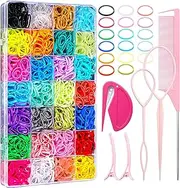 28 Colored Rubber Bands for Hair, 1500 Pcs Small Girls Elastic Ties With 6 Styling Tools - Colorful Accessories for Baby Toddlers Kids